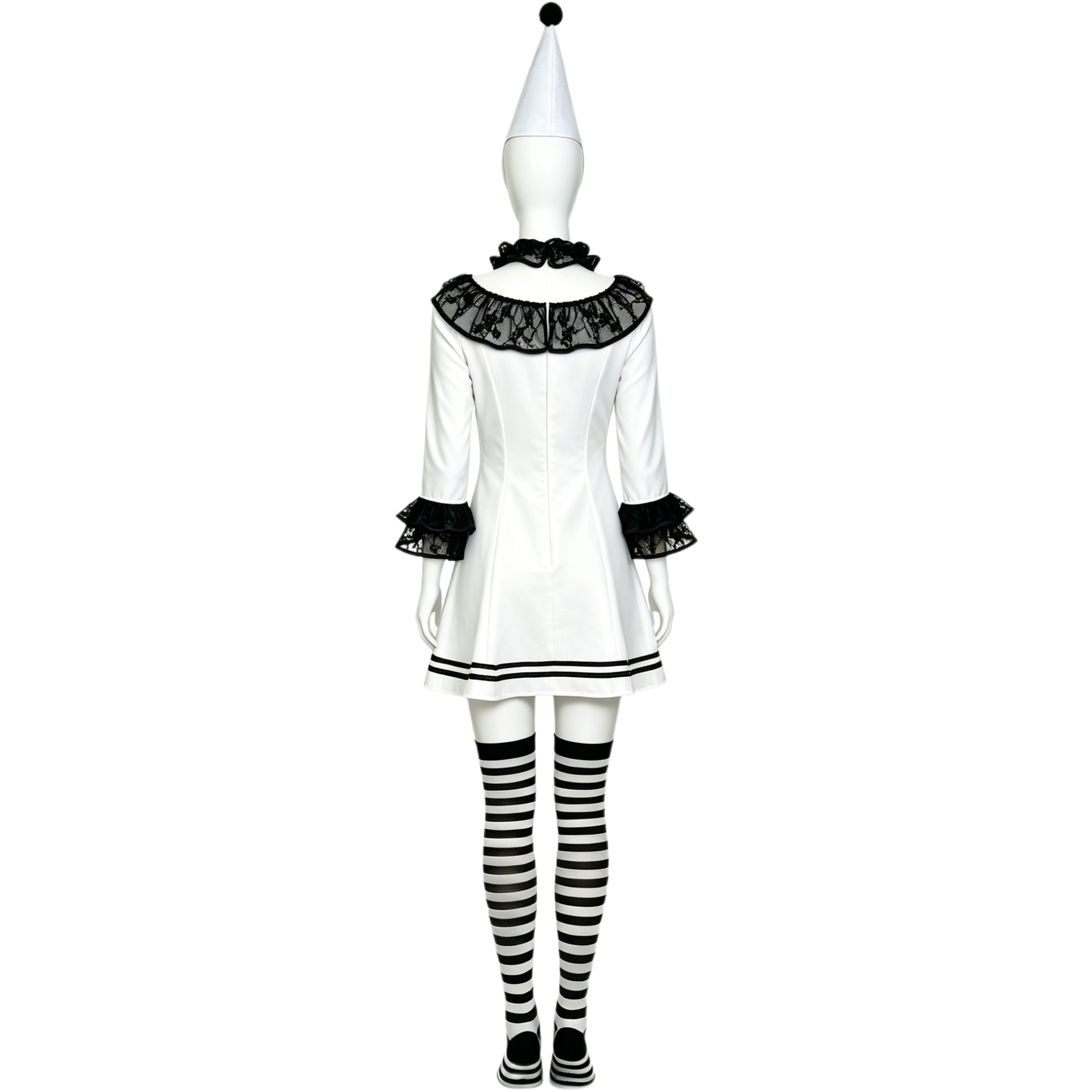 Halloween Scary Clown Cosplay Costume - Black Lace Ruffle Mini Dress